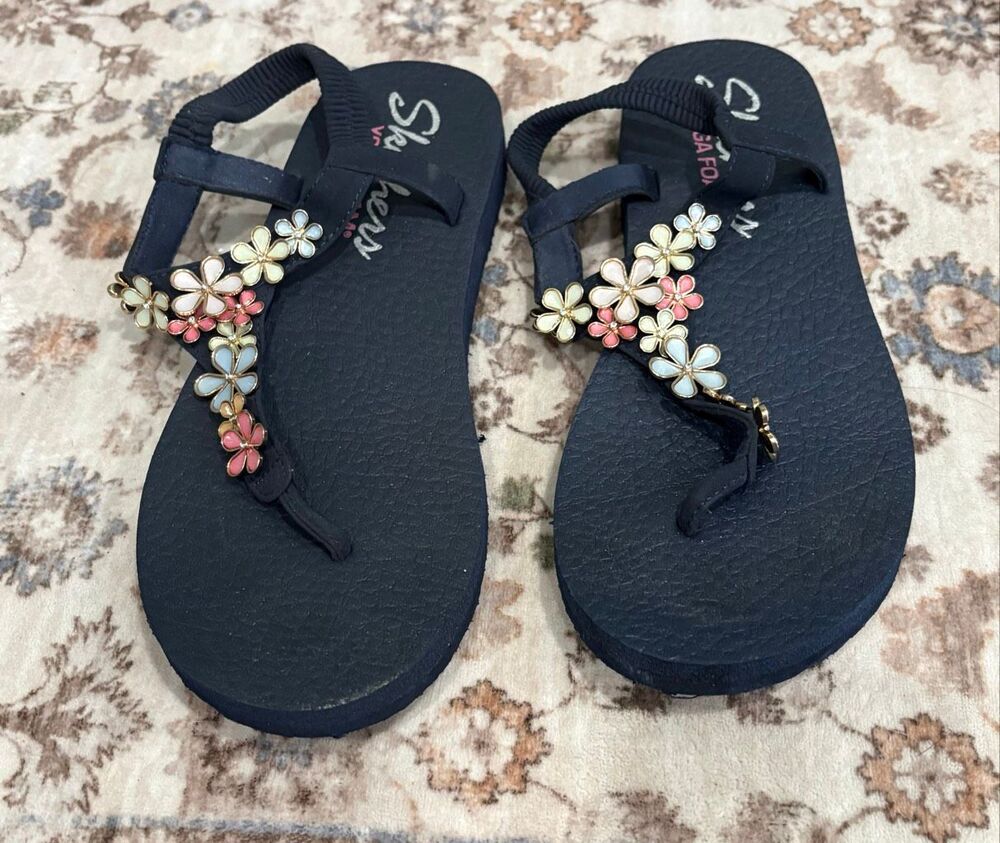 Skechers Women's Meditation Glass Daisy Slingback Flat Sandals Multicolor Size 9